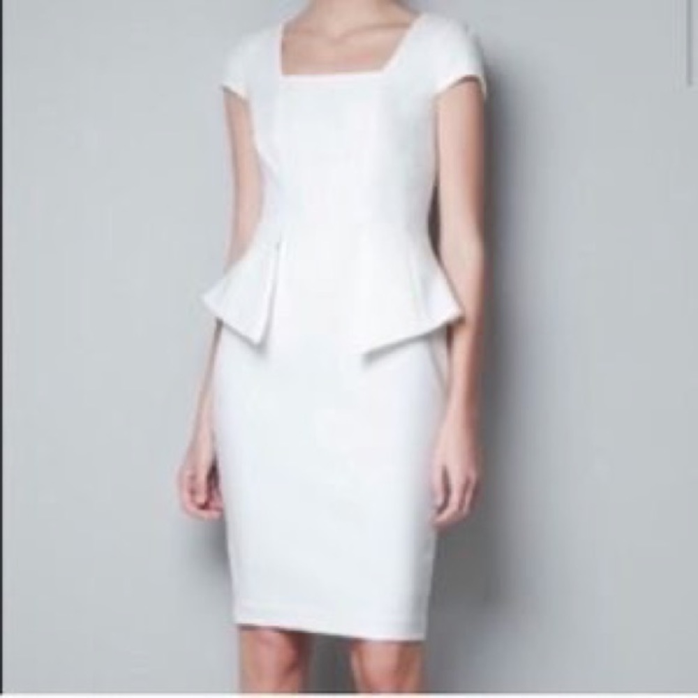 Zara Basics Peplum Midi White Dress Size Medium